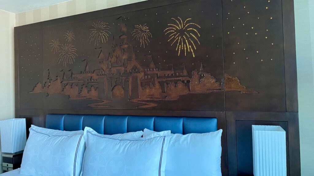light-up Sleeping Beauty Castle headboard at Disneyland Hotel in Anaheim